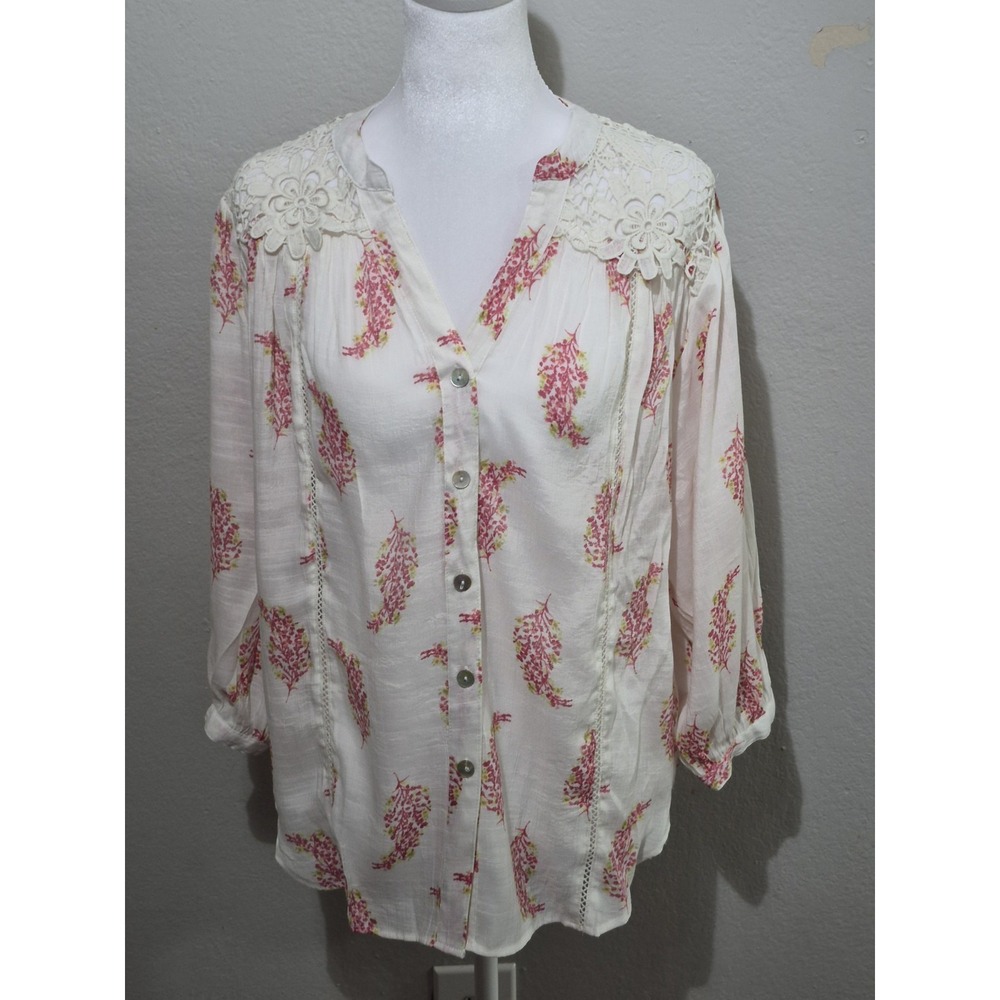 Figueroa & Flower Women's Floral Blouse Lace‎ Detail Pink Sz Small Cottagecore